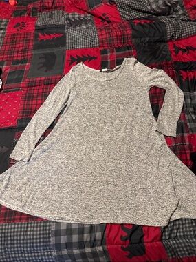 French Atmosphere Heather Gray Long Sleeve Swing Dress